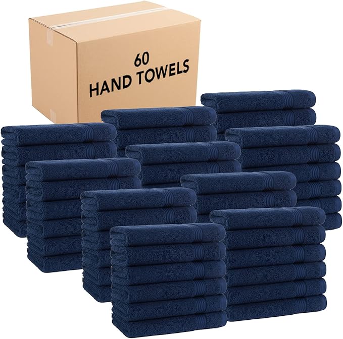 Arkwright Bathroom Hand Towels Set of 6 - (Bulk Case of 60) Super Soft 100% Cotton, 600 GSM Quick Dry & Absorbent, Luxury Bath Essentials for Hotels, Spa, Hosts, and Vacation Rentals, Lapis Navy