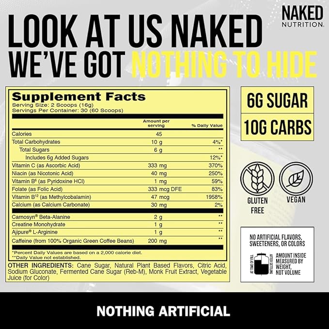 Naked Citrus Naked Energy - Citrus Flavored Clean Pre Workout Supplement for Men and Women, Vegan Friendly, No Added Sweeteners, Colors Or Flavors - 30 Servings