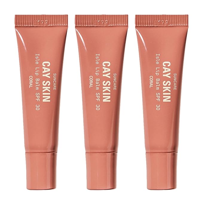 Cay Skin Isle Lip Balm SPF 30 – High Shine, Hydrating + Sheer Lip Gloss in Vanilla Brown Sugar Flavor – Formulated with Natural Ingredients for All Skin Tones – 3-Pack, Coral, 1.05 oz