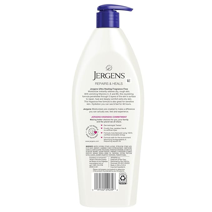Jergens Hand and Body Lotion, Ultra Healing Dry Skin Moisturizer, Fragrance Free Lotion, Sensitive Skin Lotion, 21 Oz (Pack of 2)