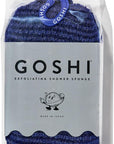 GOSHI Exfoliating Shower Sponge - Rip-Resistant, Rapid-Drying Exfoliating Bath Sponge for All Skin Types - Indigo Blue - Made in Japan