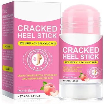 Heel Balm for Dry Cracked Feet (Peach), Urea Cream 60% Foot Balm Stick for Cracked Heel Repair - Moisturizes, Exfoliates, and Softens Dry, Thickened Skin, Callus Remover for Feet