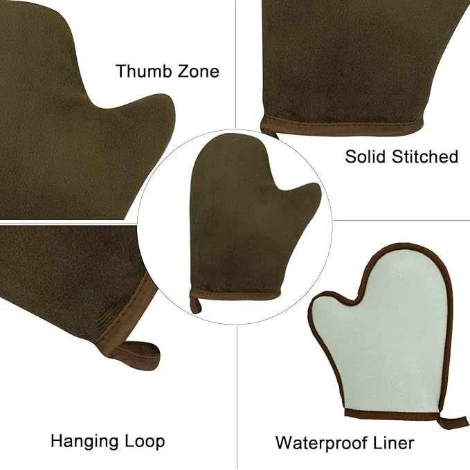 5-Piece Self Tanning Mitt Set with Tan Applicator Mitts, Face Mitt, Exfoliating Glove, for Bronze Tan