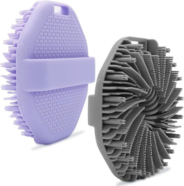 2-Pack Silicone Body Scrubber Shower Brushes,Exfoliating Body Scrubber for All Skin Type, Eco Friendly Shower Scrubber for Body, Silicone Body Brush for Showering (Gray & Purple)
