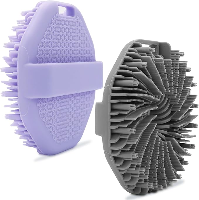 2-Pack Silicone Body Scrubber Shower Brushes,Exfoliating Body Scrubber for All Skin Type, Eco Friendly Shower Scrubber for Body, Silicone Body Brush for Showering (Gray & Purple)