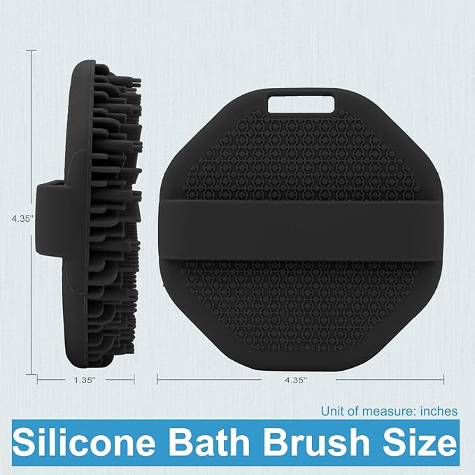 Silicone Body Scrubber, Body Wash Scrubber, Shower Scrubber for Body, Non-Slip Handle for Easy Cleaning, Travel Friendly (Black)