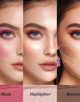 3 Pcs Cream Waterproof Blush Contour Highlighter Stick Finishing Makeup