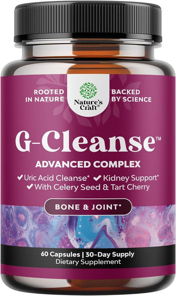 GCleanse Uric Acid Support Supplement - Uric Acid Cleanse Joint Support Supplement with Chanca Piedra Tart Cherry Celery Seed Extract and Bromelain - Herbal Liver and Kidney Cleanse Detox and Support