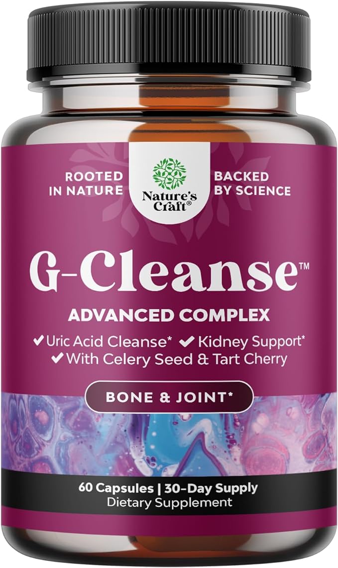 GCleanse Uric Acid Support Supplement - Uric Acid Cleanse Joint Support Supplement with Chanca Piedra Tart Cherry Celery Seed Extract and Bromelain - Herbal Liver and Kidney Cleanse Detox and Support