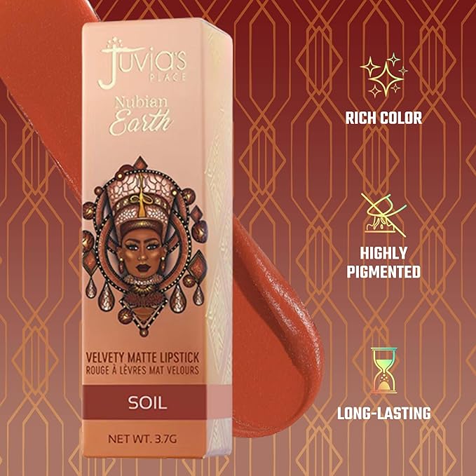 Juvia's Place Nubian Earth Matte Lipstick Soil - Long Lasting Makeup Moisturizing Lip Color Shades Richly Pigmented Smooth Finish Stay Smudge Proof Beauty Fresh Look Bright Hyaluronic Acid Balm