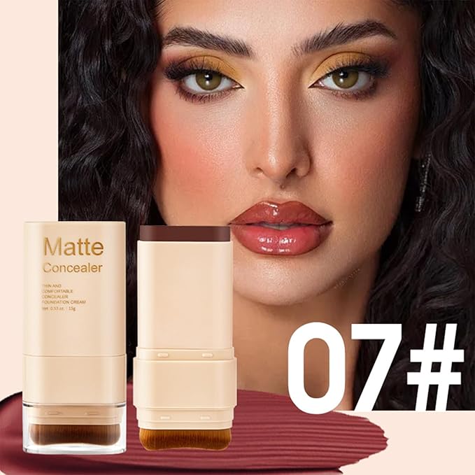 Foundation Stick, 2 in 1 Dual-Ended Eraser Contour Stick with Brush, Tinted Moisturizer, Skin Tint, Face Foundation, Radiant & Dewy Finish for Face Makeup, Sheer to Medium Coverage (＃07)
