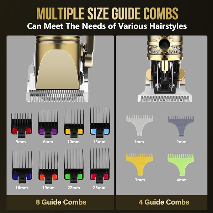 Professional Hair Clippers for Men,Cordless Barber Clippers and Trimmers Set,Beard Trimmer for Men，Electric Razor Foil Shavers for Ear, Face, Nose, Barber Kit with LCD Display (Bronze)