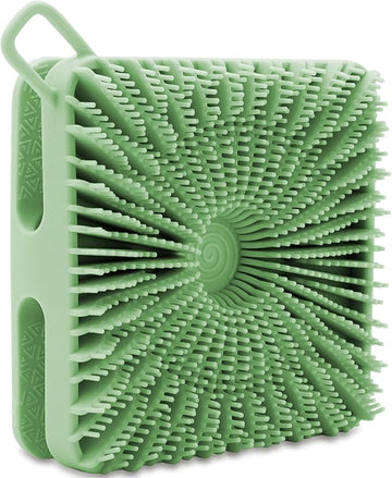 Silicone Body Scrubber, Silicone Loofah Double-Sided Body Brush,Silicone Shower Scrubber and Scalp Massager Shampoo Brush for Sensitive Kids Women Men All Kinds of Skin (Grass Green)
