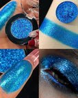 Blue Metallic Eyeshadow Single, Highly Pigmented Fine Pressed Glitter Diamond Eyeshadow with Shimmer finish, Long Lasting Blendable Bright Sparkle Eye Shadow for Blue Eyes/Eyeliner, Waterproof Vegan