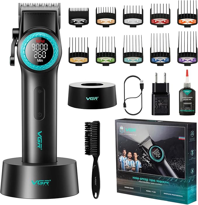VGR Hair Clippers for Men Professional, T-Blade Trimmer Cordless Clippers and Trimmers Set, Electric Foil Shaver for Men with Double Foil, Rechargeable 3 Piece Men's Hair Cutting Kit, LED Display