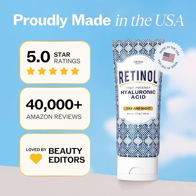 LilyAna Naturals Anti Aging Retinol Face Cream for Women – Wrinkle & Neck Cream for Firming, Retinol Moisturizer for Face with Hyaluronic Acid, Hydrating Night Cream, Collagen Boost (Bottle, 1.0oz)