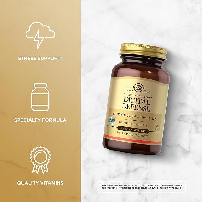 Solgar Digital Defense Age-Defying Nutrition for Adults—Support Eye Health with Antioxidants Vitamin C, Resveratrol and Zinc, Lutein & Zeaxanthin, Once Daily, Vegan, Dairy & Gluten Free, 30 Servings