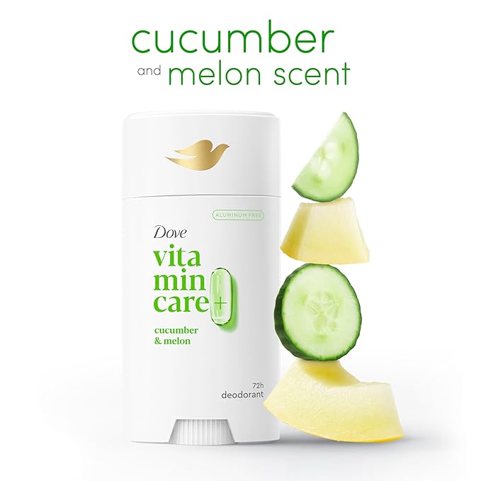 Dove VitaminCare+ Aluminum Free Deodorant Stick Cucumber & Melon for 72H Odor Protection Breathable Deodorant for Women 2.6 oz