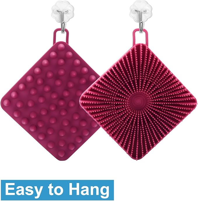 Silicone Body Scrubber Women, Dual-Sided Design Exfoliating Body Brush Buffer Scrubber and Scalp Massager, Shower Scrubber for Body, Silicone Loofah, Ergonomic No-Slip, Easy to Clean Clean(Red)