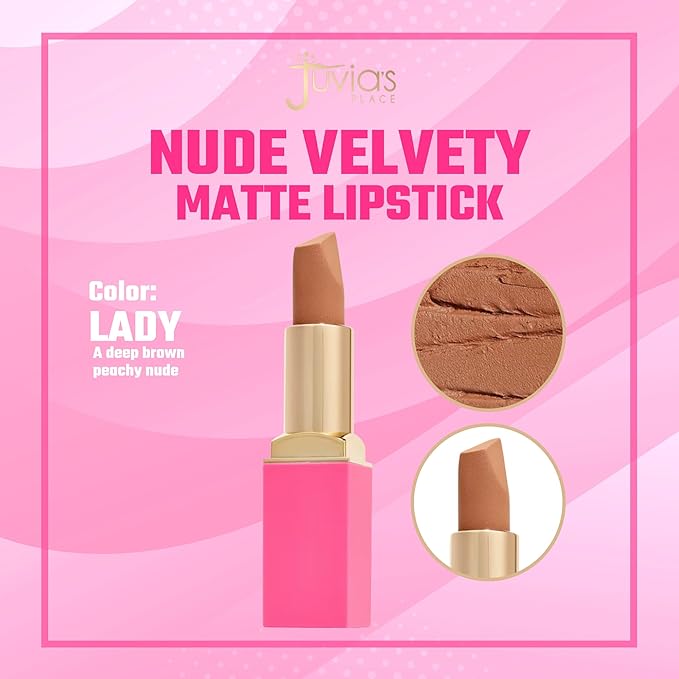 Juvia's Place The Nude Velvety Matte Lipstick Lady - Nude, Long-lasting, Rich-Color Lip Makeup, Creamy Lipstick with Matte Finish, Beauty & Lip Products