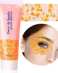 MEICOLY Orange Face Body Glitter,Sparkling Hair Face Glitter Gel,Mermaid Sequins Face Paint Glitter Autumn Makeup,Halloween Festival Rave Accessories Makeup,Party Body Glitter Gel for Women Kids,50ml