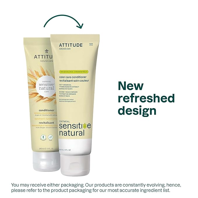 ATTITUDE Hair Conditioner for Sensitive Dry Scalp, Soothing Oat, Protects Color, Naturally Derived Ingredients, Dermatologically Tested, Vegan Detangler, Color Care, 8 Fl Oz