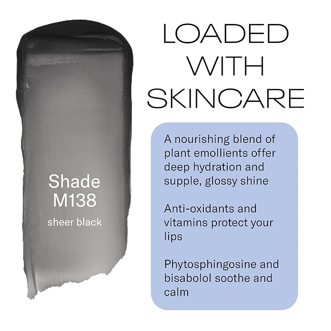 MOB Beauty Hydrating Shine Lip Balm M138 Sheer Black – Tinted Lip Balm Stick with Jojoba & Sunflower Oils, Clean Vegan Organic Lip Care for Nourished, Glossy Lips