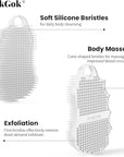 Silicone Body Scrubber Silver-Infused Dual-Sided 3-in-1 for Shower, Body Cleaning+Massage+Exfoliator Body Brush Buffer for Men and Women, Silicone Loofah, Non-Slip Handle (White)