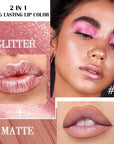 Kaely 2-in-1 Rose Gold Metallic Lipstick and Lip Liner, Shimmer Liquid Metallic Lipsticks for Women, Glitter Lip Gloss Stain Long Lasting Waterproof Smudge Proof 24 Hour, Vegan Makeup, 04