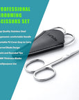 Facial Hair Small Grooming Scissors For Men Women - Eyebrow, Nose Hair, Mustache, Beard, Eyelashes, Ear Trimming Kit - Curved and Rounded Safety Tip Clippers For Hair Cutting 2PCS With Cover Sliver
