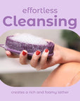 MainBasics Silicone Body Scrubber – Dual-Sided Shower Exfoliator for Men & Women, Gentle Silicone Loofah Alternative for Deep Clean (Purple, Exfoliate)
