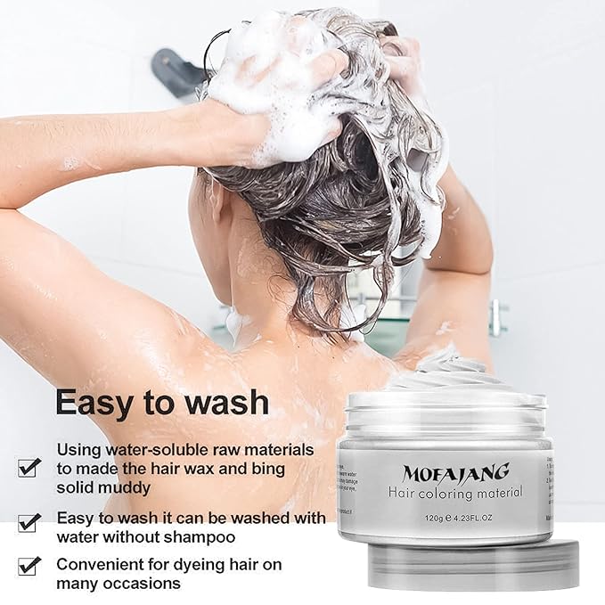 Hair Wax Color White, Temporary Hair Color Dye Washable Hair Styling Mud, Style Clay for Girls Boys Teens Women, Instant Hair Coloring Gel Cream for DIY Cosplay Halloween Children's Day (1, White)