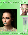 MEICOLY Lime Green Body Glitter,Chunky Chameleon Face Glitter for Halloween Alien Makeup,Color Changing Mermaid Face Glitter Gel,Holographic Glitter for Face Body Hair,Festival Party Cheer Glitter