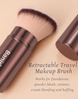 Makeup Brush Kabuki Face Brushes Retractable Travel Blush Kabuki Brush Portable Flawless for Foundation, Powder Blush, Bronzer, Buffing, Liquid, Cream, Cruelty Free with Cover(Brown)