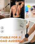 Silicone Back Scrubber for Shower with 24 inch Adjustable Handle, Double Sided Shower Brush for Exfoliating and Massage