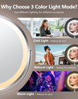 10x Large Lighted Makeup Mirror, Rechargeable 8" Height Adjustable Vanity Mirror, 1x/10x Magnifying Mirror with 3 Color, Brightness Adjustable, 360° Rotation Double Sided Mirror, Gift for Her(Nickel)