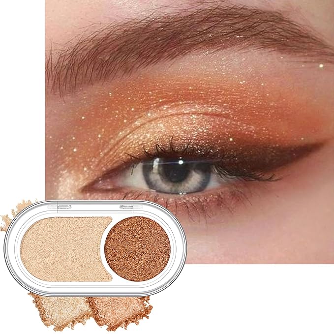 Erinde Sunset Gold Eyeshadow Palette Duo - Eye Brightener Shimmer Shades Glitter Eye Shadow Makeup Palette, Long Lasting Waterproof Blendable Crease & Smudge Proof Champagne Christmas Makeup, 01