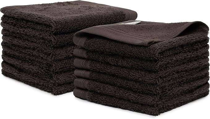 100% Cotton Washcloths Set 13” x 13” | Chocolate Towels | Set of 12 Ultra Soft and Highly Absorbent Washcloths Sets for Bathroom, Gym, Spa | Machine Washable Face Towel