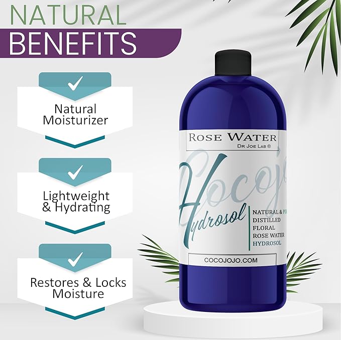 Rose Hydrosol Water Spray Toner 32 oz for Face Hydrating Mist Hydration Pure & Natural Rosewater Hydrosol All Skin Types Face Skin Pores Body Locs Cleansing Bulk Refill COCOJOJO - Packaging May Vary