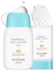 GOONGBE Sun Lotion SPF 40 & Sun Stick SPF 50-100% Zinc Oxide Mineral Sunscreen - No White Cast - Vegan Reef-Safe for Babies Kids Adults - Korean Skincare, 2.82oz & 0.49oz