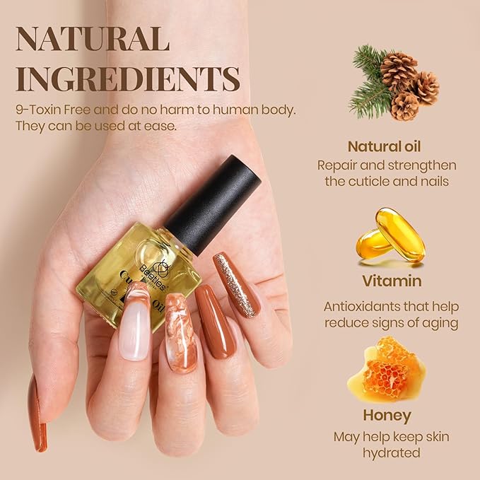 Beetles Gel Top Coat Base Coat and Cuticle Oil Set 3Pcs, No Wipe Top Gel Glossy Shine Long Lasting, Cuticle Oil Care for Dry Damaged for Stronger Nails Fall Nail Gifts For Girls