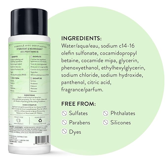 J.R. Watkins Daily Hydration Shampoo, Aloe & Green Tea - 12 fl oz (Pack of 2)