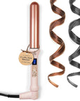 NuMe Classic Ceramic Curling Wand - Tourmaline 1.25 Inch Barrel Hair Curler, Negative Ion Conditioning, Far Infrared Heat - All Hair Types - Blush