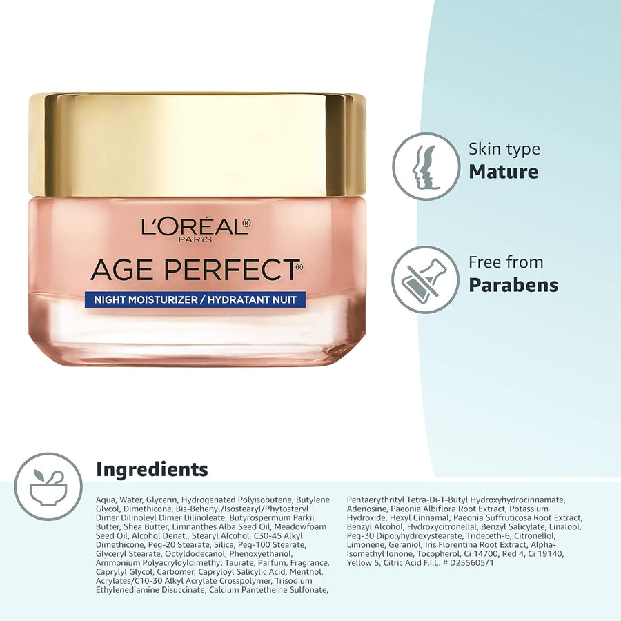 L'Oreal Paris Age Perfect Rosy Tone Anti-Aging Cooling Night Moisturizer 1.7 oz