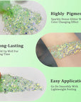 MEICOLY Lime Green Body Glitter,Chunky Chameleon Face Glitter for Halloween Alien Makeup,Color Changing Mermaid Face Glitter Gel,Holographic Glitter for Face Body Hair,Festival Party Cheer Glitter