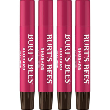 Burt's Bees Shimmer Lip Tint Set, Tinted Lip Balm Stick, Moisturizing for All Day Hydration with Natural Origin Glowy Pigmented Finish & Buildable Color, Rhubarb (4-Pack)