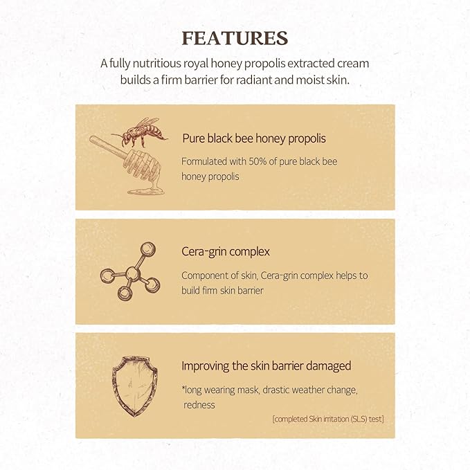 SKINFOOD Royal Honey Propolis Enrich Barrier Cream - 50% Black Bee Propolis & Royal Jelly Extract Face Cream - Propolis Serum for Skin - Royal Essence Facial Cream - 2.13 Fl. Oz (63 mL)