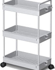 Ronlap 3 Tier Slim Rolling Storage Cart with Wheels Plastic Utility Cart Organizer for Snack Craft Art Postpartum Baby Diaper Nail Makeup in Bathroom Laundry Room Kitchen Bedside Narrow Space, Grey