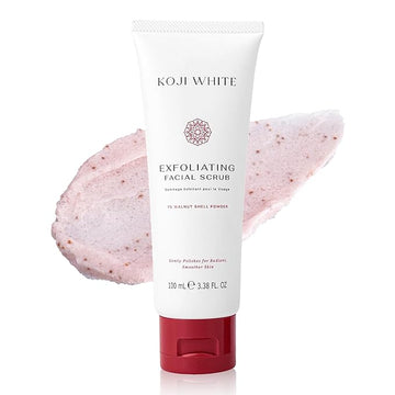 Koji White Exfoliating Facial Scrub, Gentle Face Wash with 1% Walnut Shell Powder, AHA, Kojic Acid Dipalmitate & Hyaluronic Acid | Hydrating, Vegan, 100ml (3.38 Fl Oz)