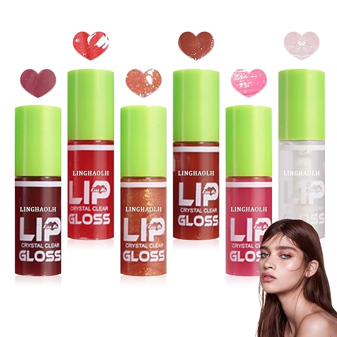 6 Colors Lip Oil Set,Big Brush Head Lip Glow Oil,Moisturizing Shiny Lip Plumping Lip Gloss Oil,Non-sticky Long Lasting Hydrating Tinted Lip Oil for Women